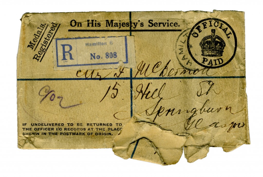 Envelope used for posting the British War and Victory Medal